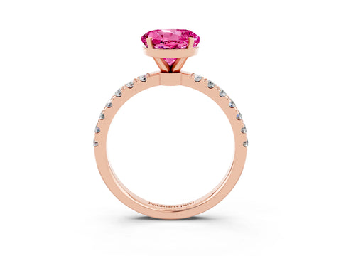 Rose gold Round Cut Pink Sapphire Solitaire Ring with Pavé Accents and Four-Prong Setting_27