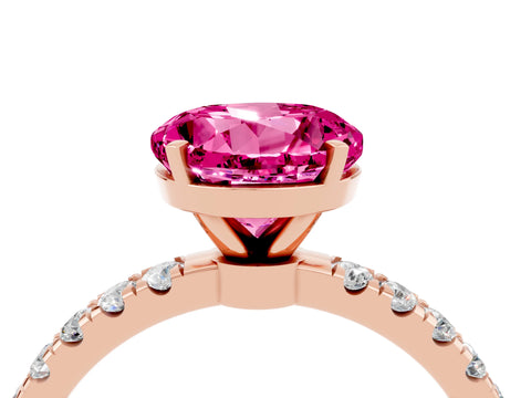 Rose gold Round Cut Pink Sapphire Solitaire Ring with Pavé Accents and Four-Prong Setting_28