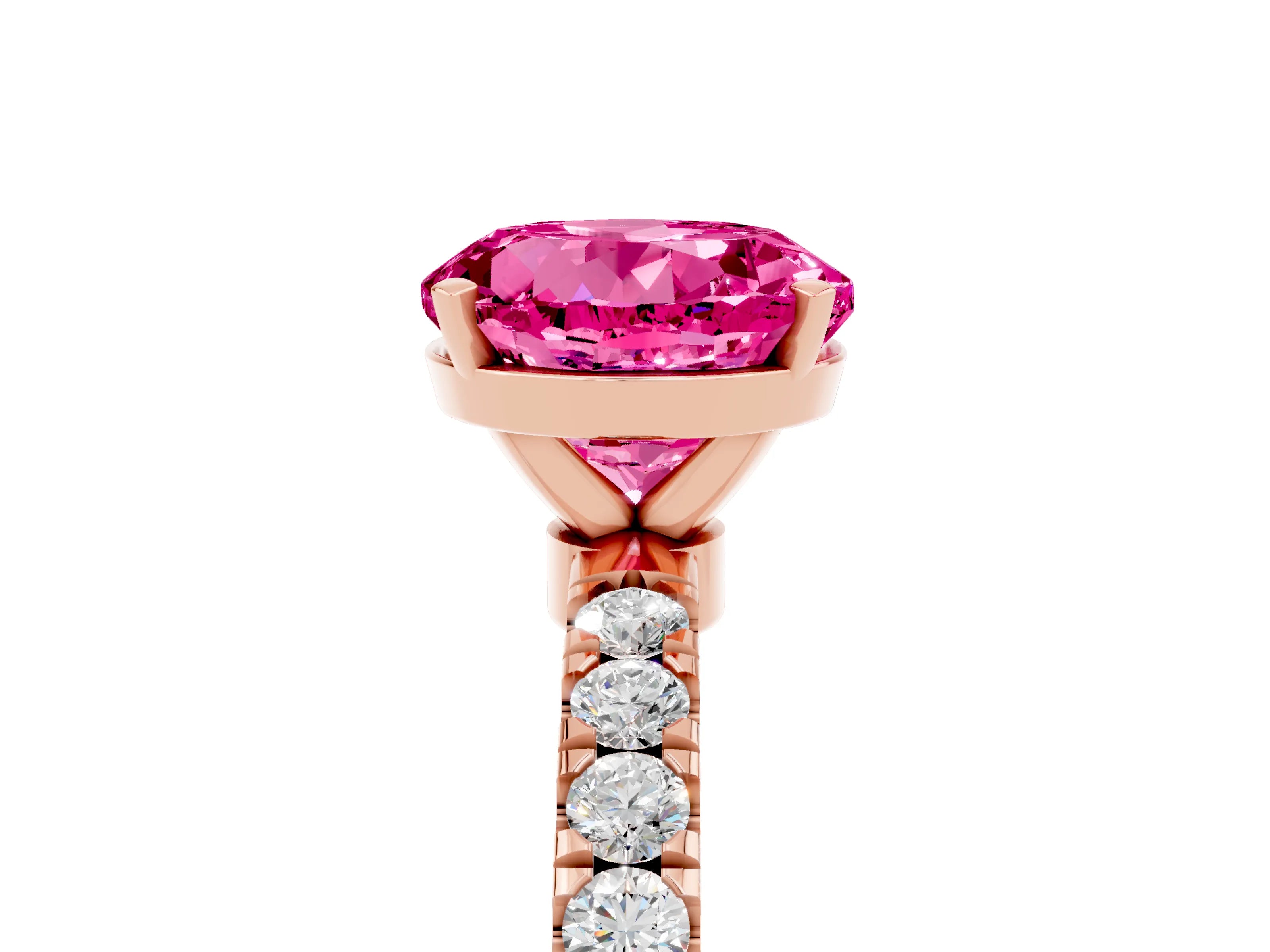 Rose gold Round Cut Pink Sapphire Solitaire Ring with Pavé Accents and Four-Prong Setting_29