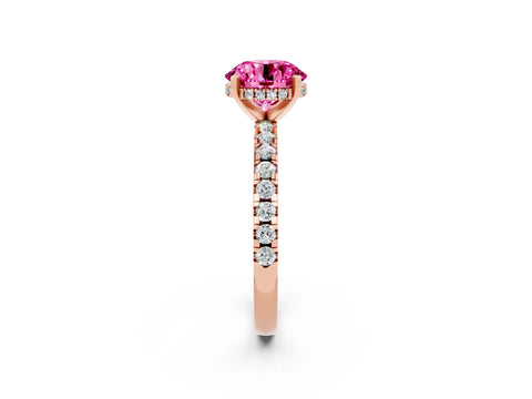 Rose gold Round Cut Pink Sapphire Solitaire Ring with Pavé Band and Four-Prong Setting_62
