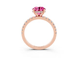 Rose gold Round Cut Pink Sapphire Solitaire Ring with Pavé Band and Four-Prong Setting_63