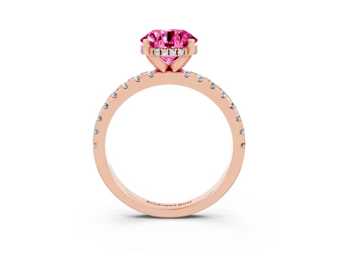 Rose gold Round Cut Pink Sapphire Solitaire Ring with Pavé Band and Four-Prong Setting_63