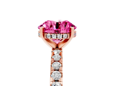 Rose gold Round Cut Pink Sapphire Solitaire Ring with Pavé Band and Four-Prong Setting_65