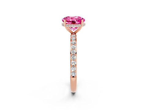 Rose gold Round Cut Pink Sapphire Solitaire Ring with Pavé Band and Hidden Halo_14