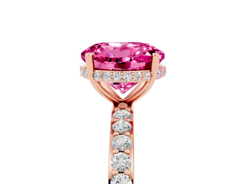 Rose gold Round Cut Pink Sapphire Solitaire Ring with Pavé Band and Hidden Halo_17