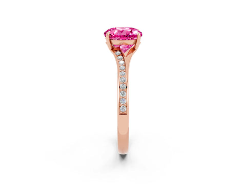 Rose gold Round Cut Pink Sapphire Solitaire Ring with Pavé Band and Prong Setting_14