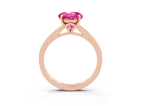 Rose gold Round Cut Pink Sapphire Solitaire Ring with Pavé Band and Prong Setting_15