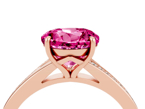 Rose gold Round Cut Pink Sapphire Solitaire Ring with Pavé Band and Prong Setting_16