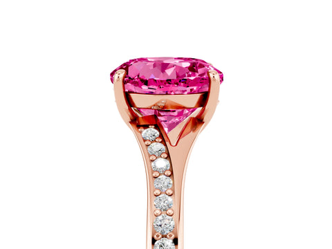 Rose gold Round Cut Pink Sapphire Solitaire Ring with Pavé Band and Prong Setting_17