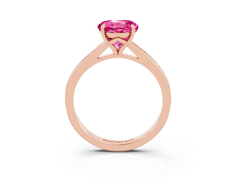 Rose gold Round Cut Pink Sapphire Solitaire Ring with Pavé Band and Prong Setting_3