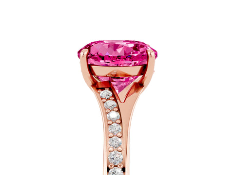 Rose gold Round Cut Pink Sapphire Solitaire Ring with Pavé Band and Prong Setting_5