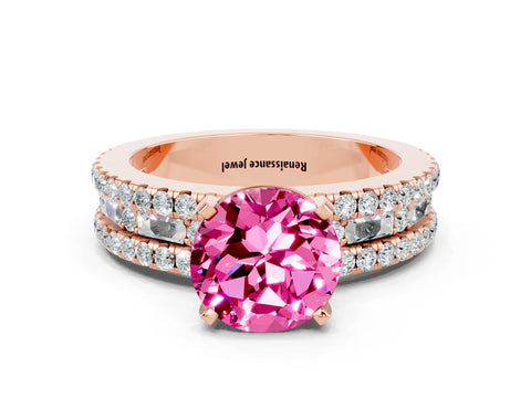 Rose gold Round Cut Pink Sapphire Solitaire Ring with Pavé and Channel Set Band_24