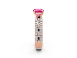 Rose gold Round Cut Pink Sapphire Solitaire Ring with Pavé and Channel Set Band_26