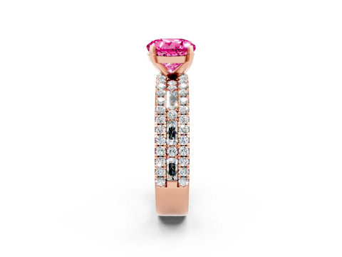 Rose gold Round Cut Pink Sapphire Solitaire Ring with Pavé and Channel Set Band_26