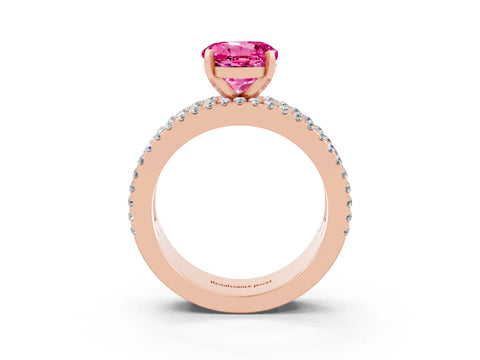 Rose gold Round Cut Pink Sapphire Solitaire Ring with Pavé and Channel Set Band_27