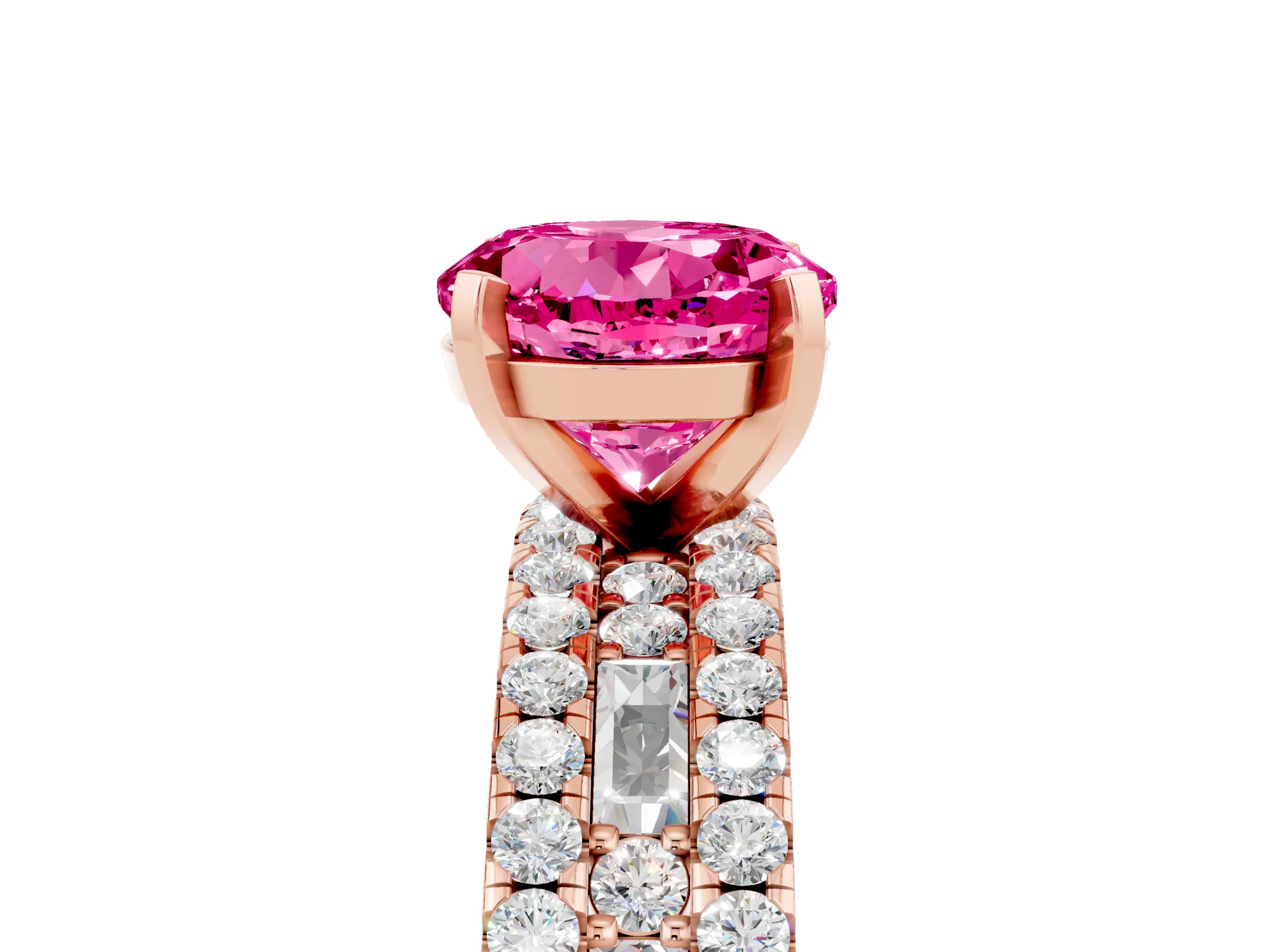 Rose gold Round Cut Pink Sapphire Solitaire Ring with Pavé and Channel Set Band_29