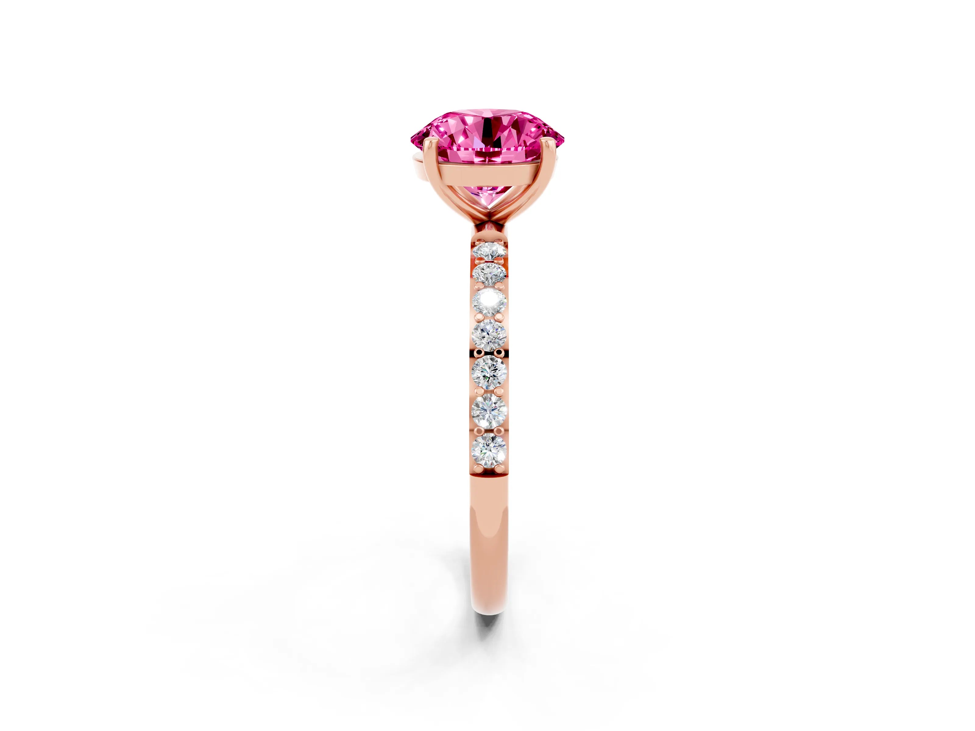 Rose gold Round Cut Pink Sapphire Solitaire Ring with Pave Band and Four Prong Setting_50