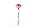 Rose gold Round Cut Pink Sapphire Solitaire Ring with Pave Band and Four Prong Setting_50