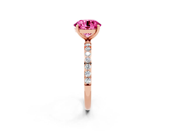 Rose gold Round Cut Pink Sapphire Solitaire Ring with Round  Pavé Band and Prong Setting