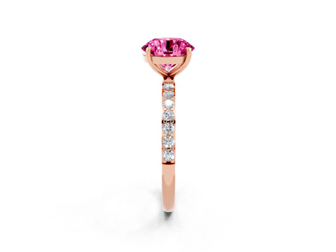 Rose gold Round Cut Pink Sapphire Solitaire Ring with Pave Band and Four Prong Setting_50