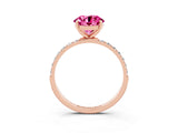 Rose gold Round Cut Pink Sapphire Solitaire Ring with Pave Band and Four Prong Setting_51