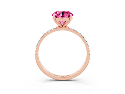 Rose gold Round Cut Pink Sapphire Solitaire Ring with Pave Band and Four Prong Setting_51