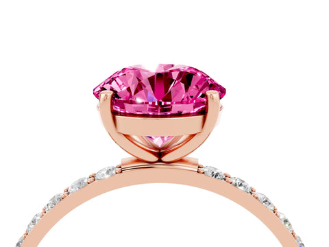 Rose gold Round Cut Pink Sapphire Solitaire Ring with Pave Band and Four Prong Setting_52