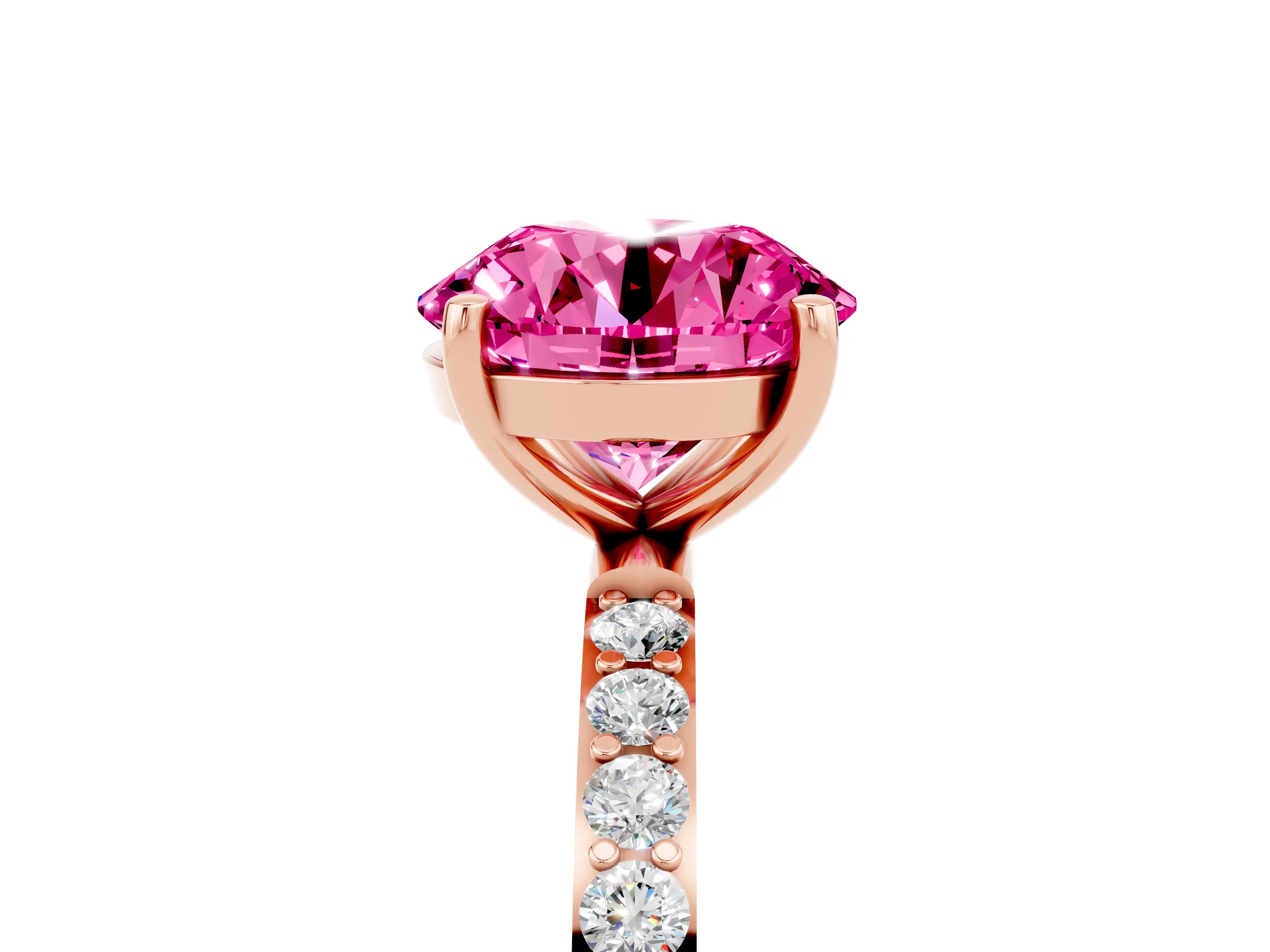 Rose gold Round Cut Pink Sapphire Solitaire Ring with Pave Band and Four Prong Setting_53