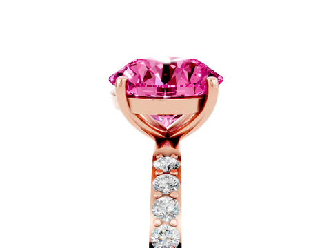 Rose gold Round Cut Pink Sapphire Solitaire Ring with Pave Band and Four Prong Setting_53