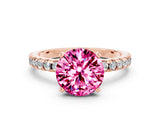 Rose gold Round Cut Pink Sapphire Solitaire Ring with Round  Pavé Band and Four-Prong Setting_36