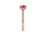 Rose gold Round Cut Pink Sapphire Solitaire Ring with Round  Pavé Band and Four-Prong Setting_38