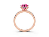 Rose gold Round Cut Pink Sapphire Solitaire Ring with Round  Pavé Band and Four-Prong Setting_39