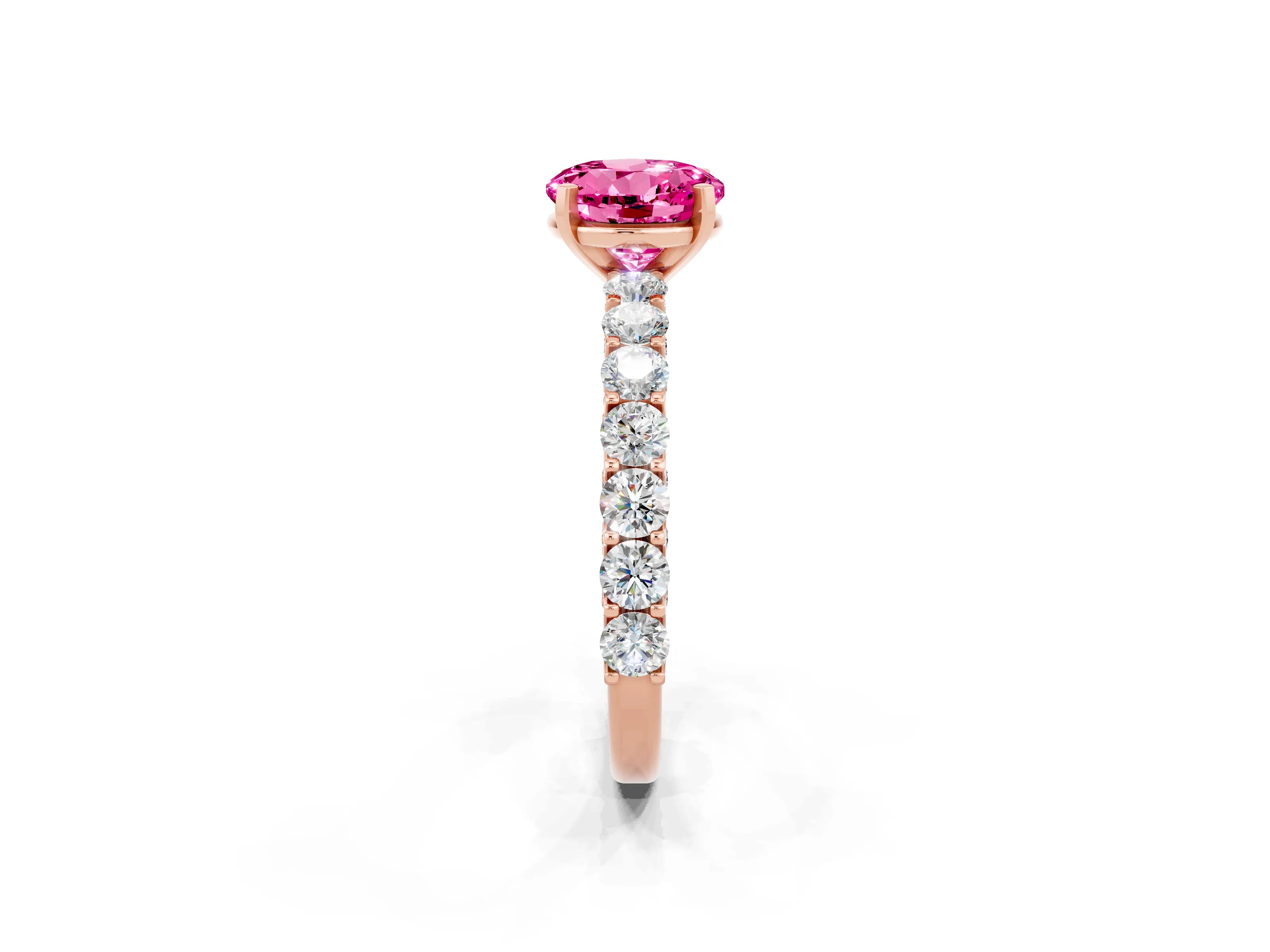 Rose gold Round Cut Pink Sapphire Solitaire Ring with Shared Prong Pavé Band and Four-Prong Setting_2