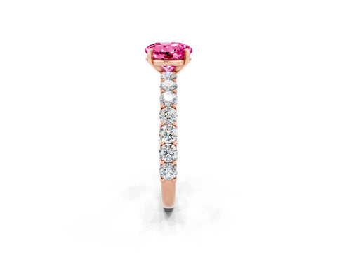 Rose gold Round Cut Pink Sapphire Solitaire Ring with Shared Prong Pavé Band and Four-Prong Setting_2