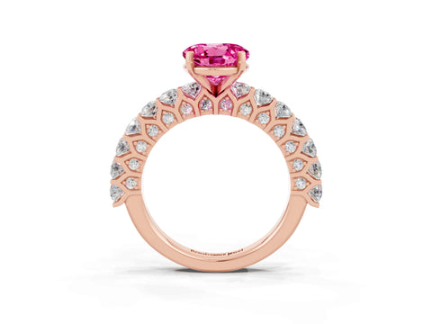 Rose gold Round Cut Pink Sapphire Solitaire Ring with Shared Prong Pavé Band and Four-Prong Setting_3