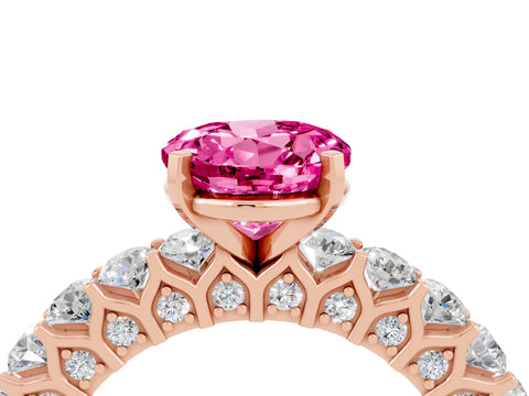 Rose gold Round Cut Pink Sapphire Solitaire Ring with Shared Prong Pavé Band and Four-Prong Setting_4