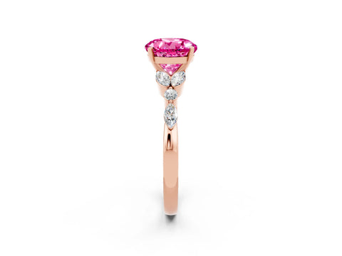 Rose gold Round Cut Pink Sapphire Solitaire Ring with Side Stones and Four-Prong Setting_14