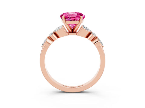 Rose gold Round Cut Pink Sapphire Solitaire Ring with Side Stones and Four-Prong Setting_15
