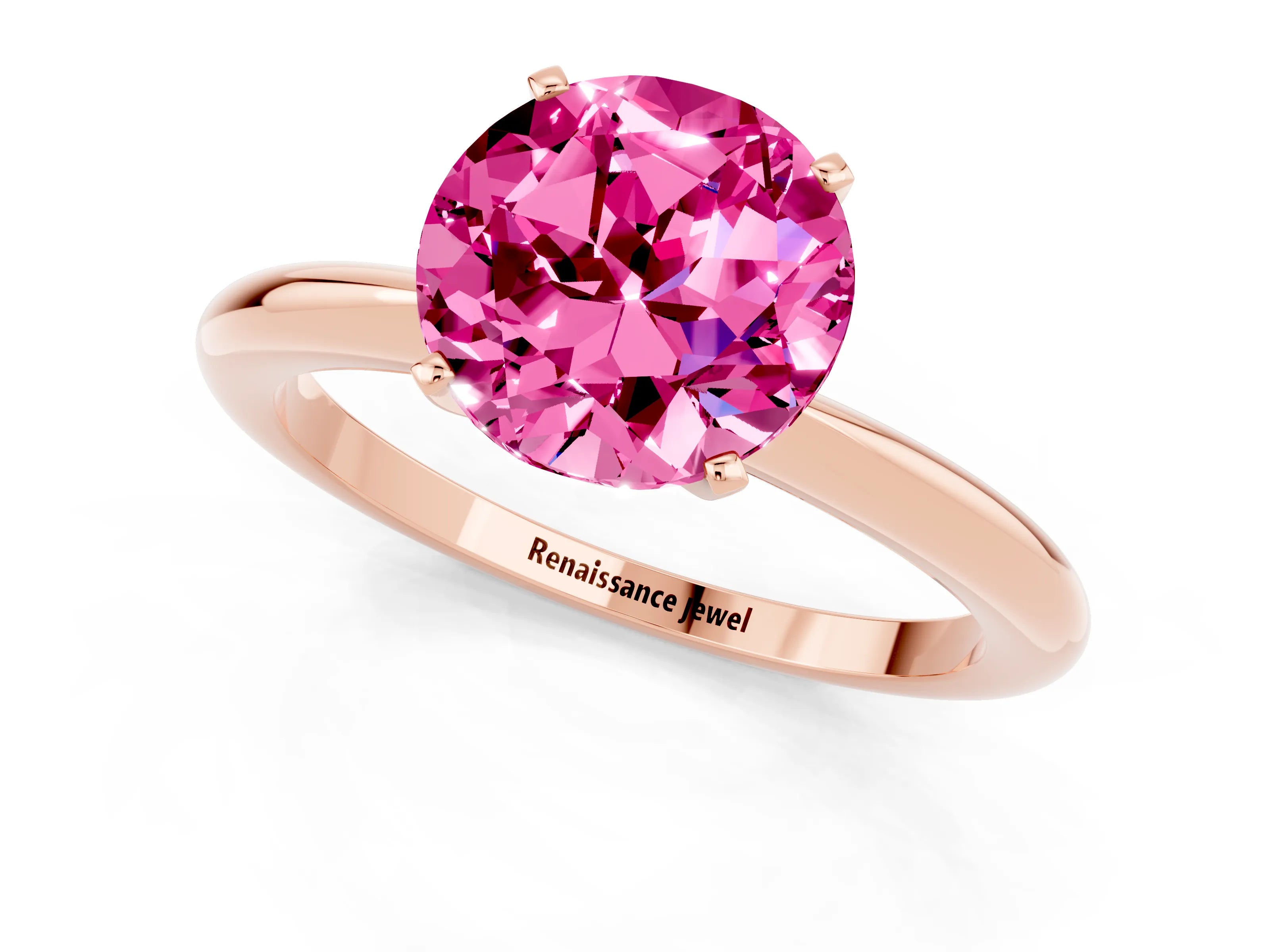 Rose gold Round Cut Pink Sapphire Solitaire Ring with Six-Prong Setting and Classic Band_1