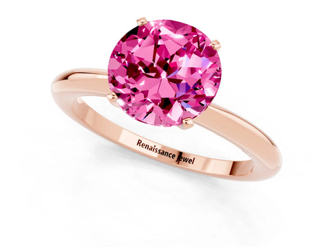 Rose gold Round Cut Pink Sapphire Solitaire Ring with Six-Prong Setting and Classic Band_1
