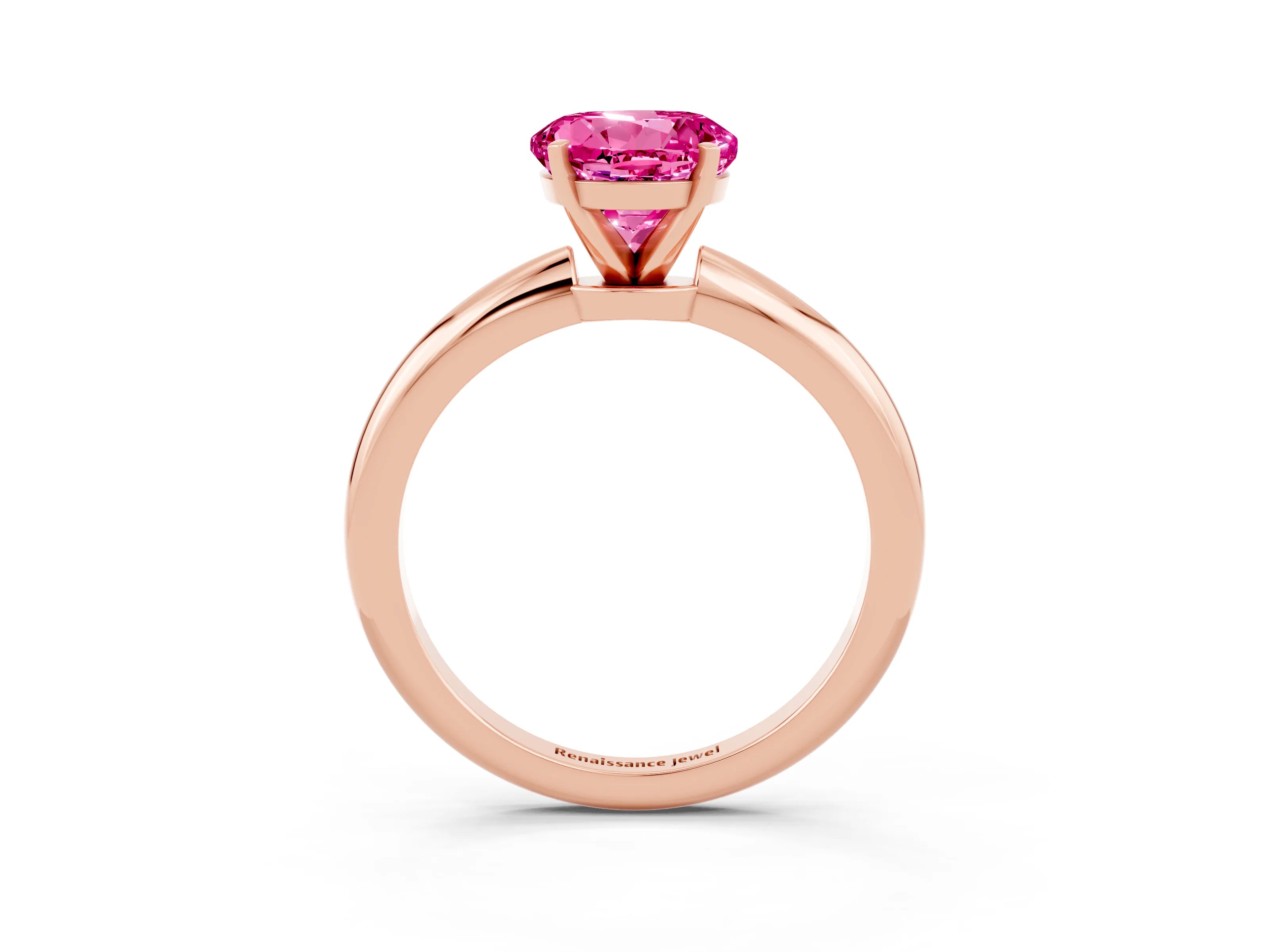 Rose gold Round Cut Pink Sapphire Solitaire Ring with Six-Prong Setting and Classic Band_3