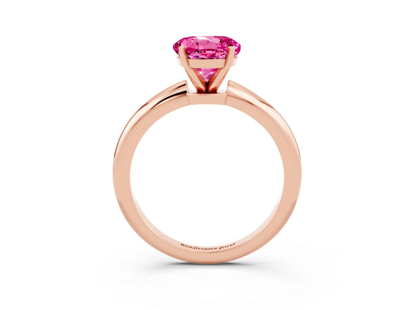 Rose gold Round Cut Pink Sapphire Solitaire Ring with Six-Prong Setting and Classic Band