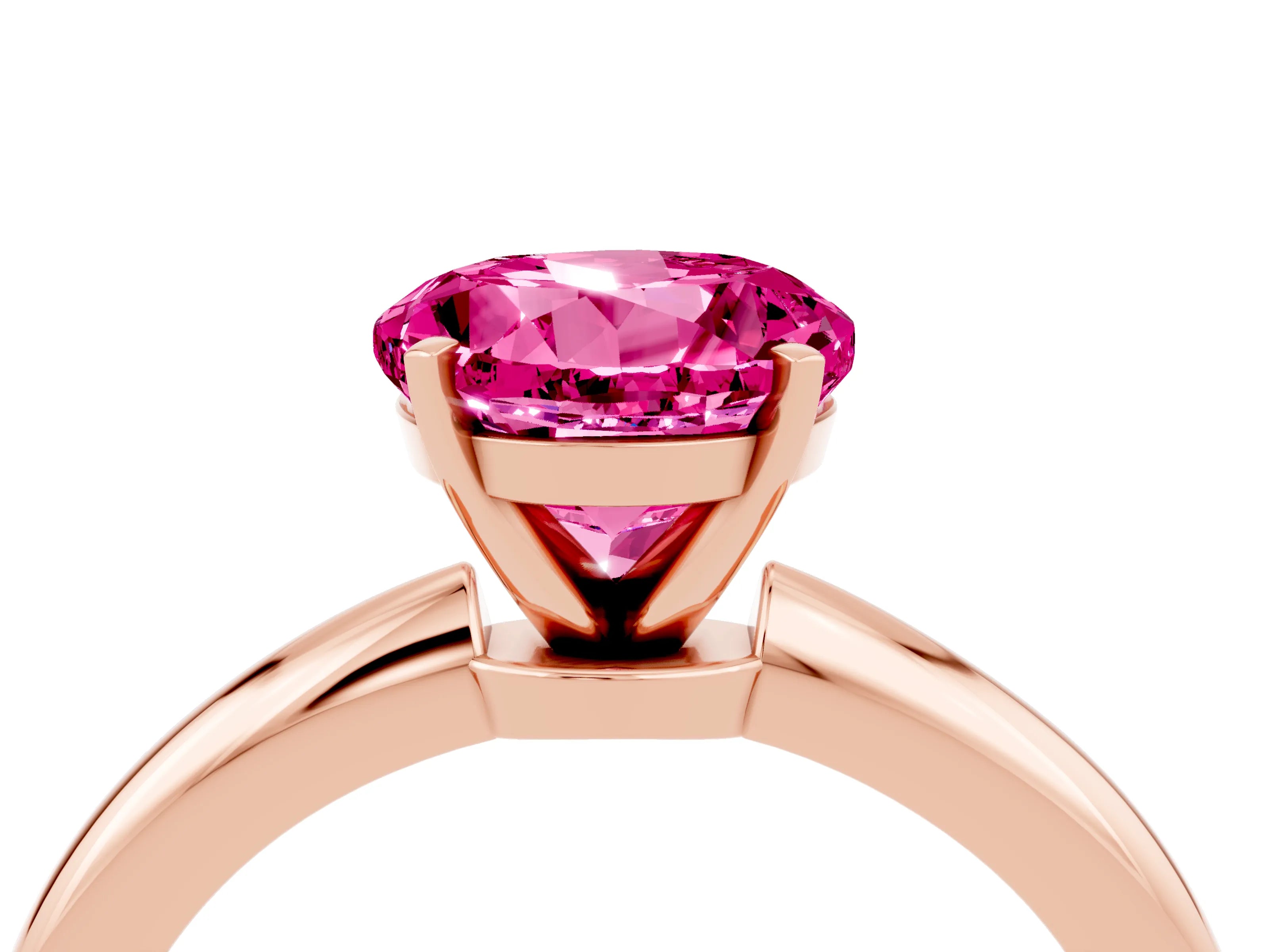 Rose gold Round Cut Pink Sapphire Solitaire Ring with Six-Prong Setting and Classic Band_4