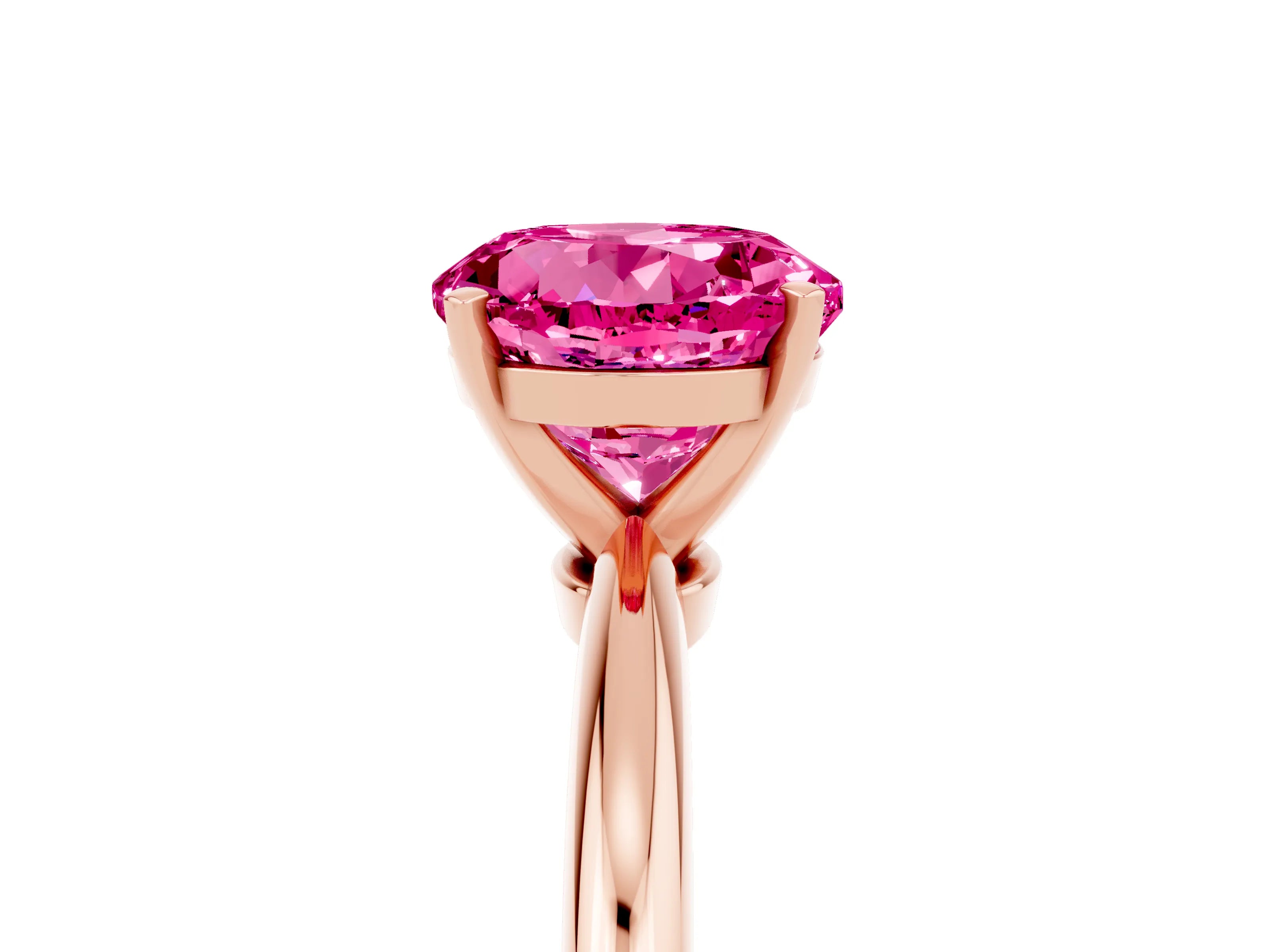 Rose gold Round Cut Pink Sapphire Solitaire Ring with Six-Prong Setting and Classic Band_5