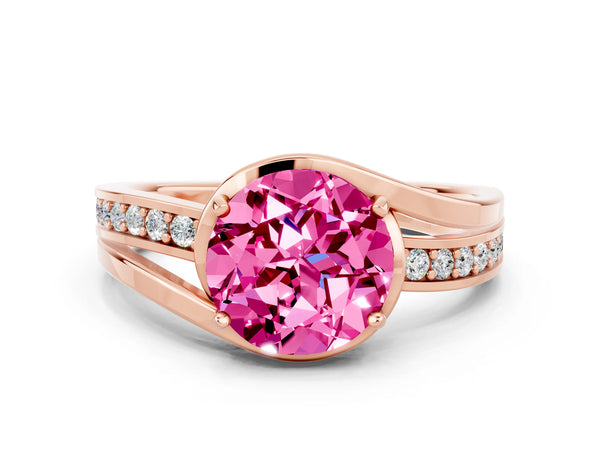 Rose gold Round Cut Pink Sapphire Solitaire Ring with Split Shank and Prong Setting