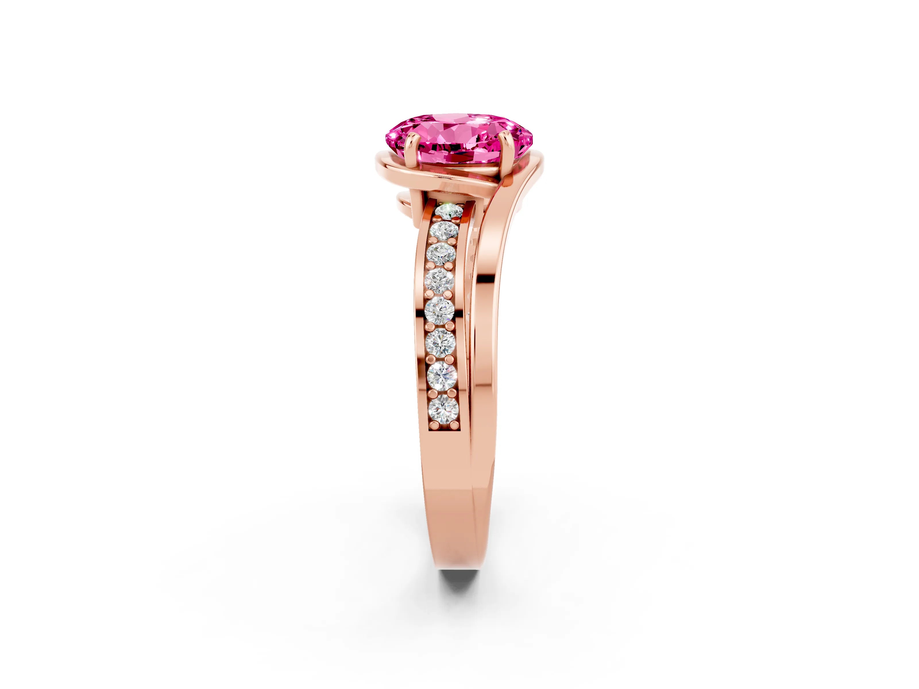 Rose gold Round Cut Pink Sapphire Solitaire Ring with Split Shank and Prong Setting_2