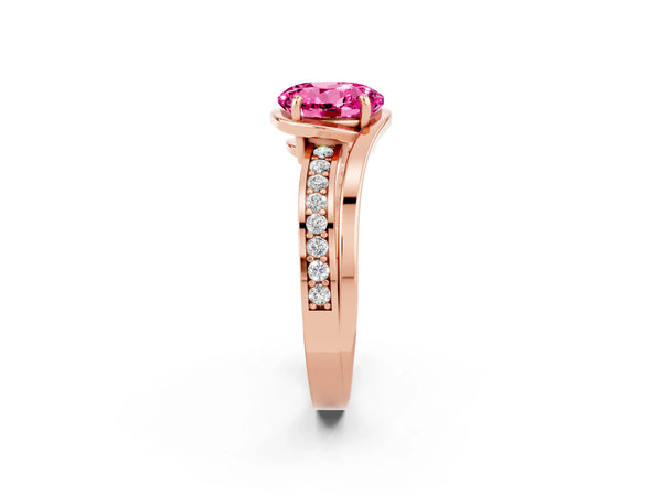Rose gold Round Cut Pink Sapphire Solitaire Ring with Split Shank and Prong Setting