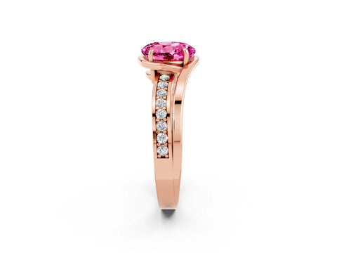 Rose gold Round Cut Pink Sapphire Solitaire Ring with Split Shank and Prong Setting_2