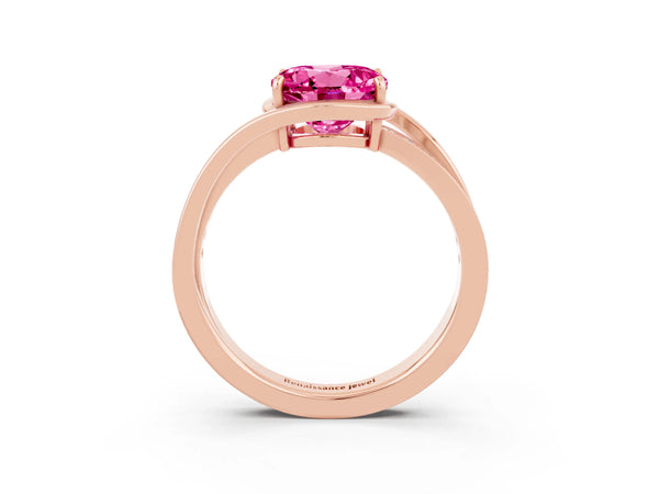 Rose gold Round Cut Pink Sapphire Solitaire Ring with Split Shank and Prong Setting