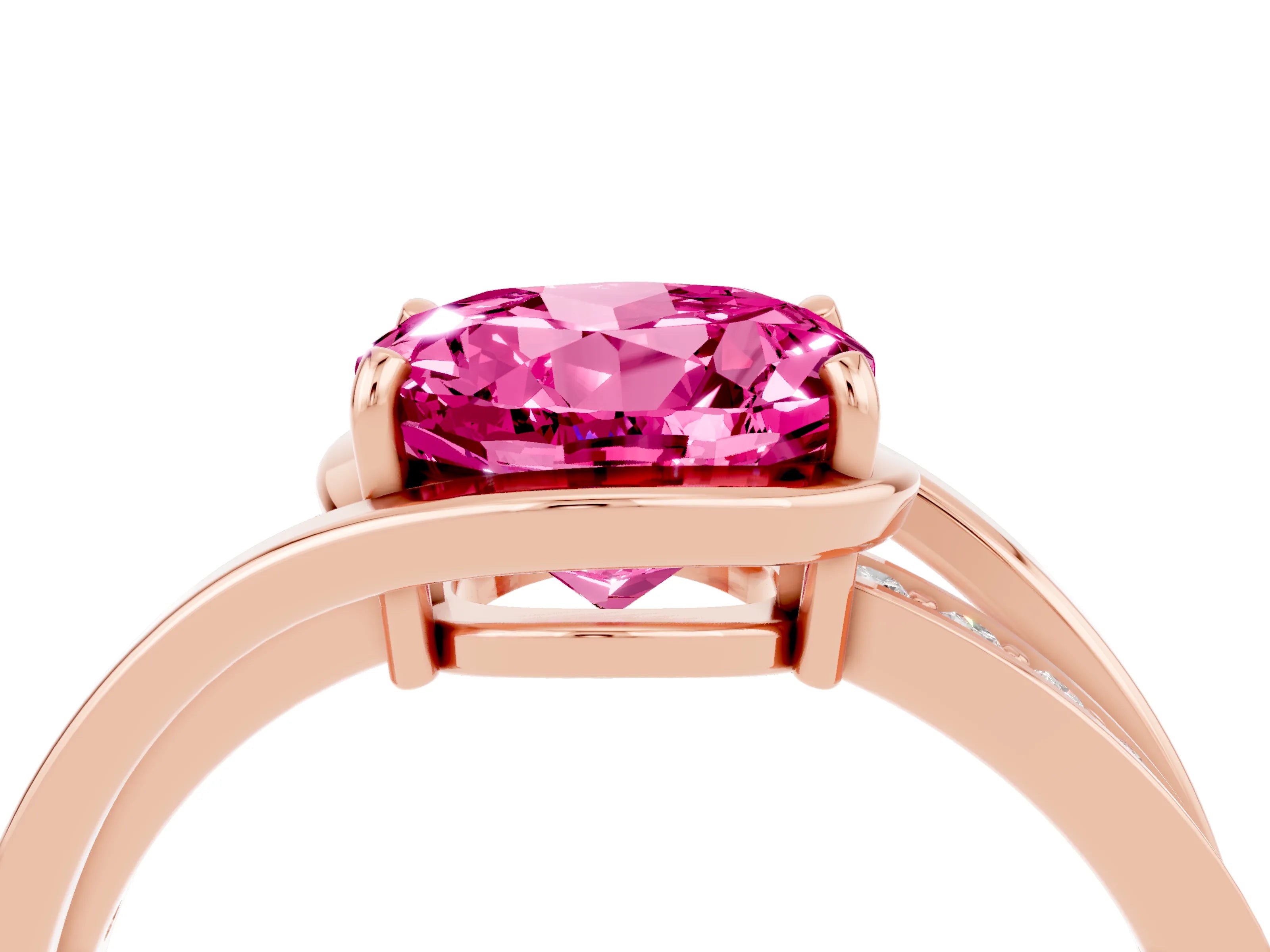 Rose gold Round Cut Pink Sapphire Solitaire Ring with Split Shank and Prong Setting_4